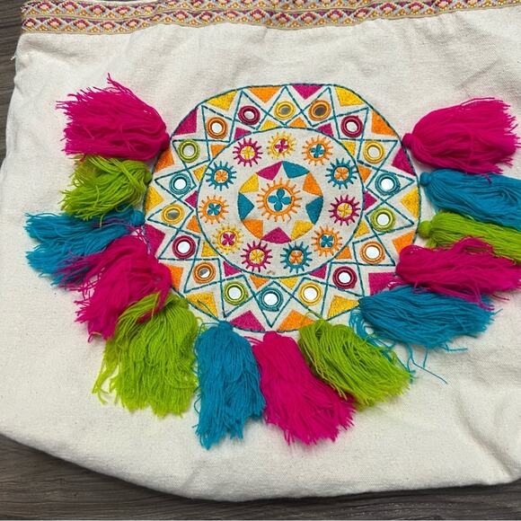 MAGID Color Tassel bag beach bag embroidered mirror cotton toe bag - Picture 2 of 10